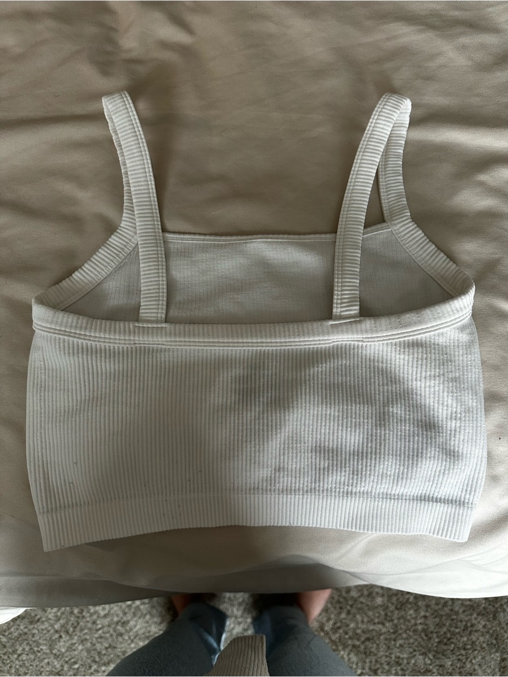 Colsie White Ribbed Square-Neck Crop Tank - Picture 4 of 5